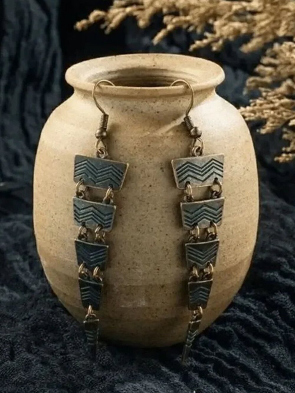 Ladies Triangular Blue Aztec Earrings - Picture 8 of 8